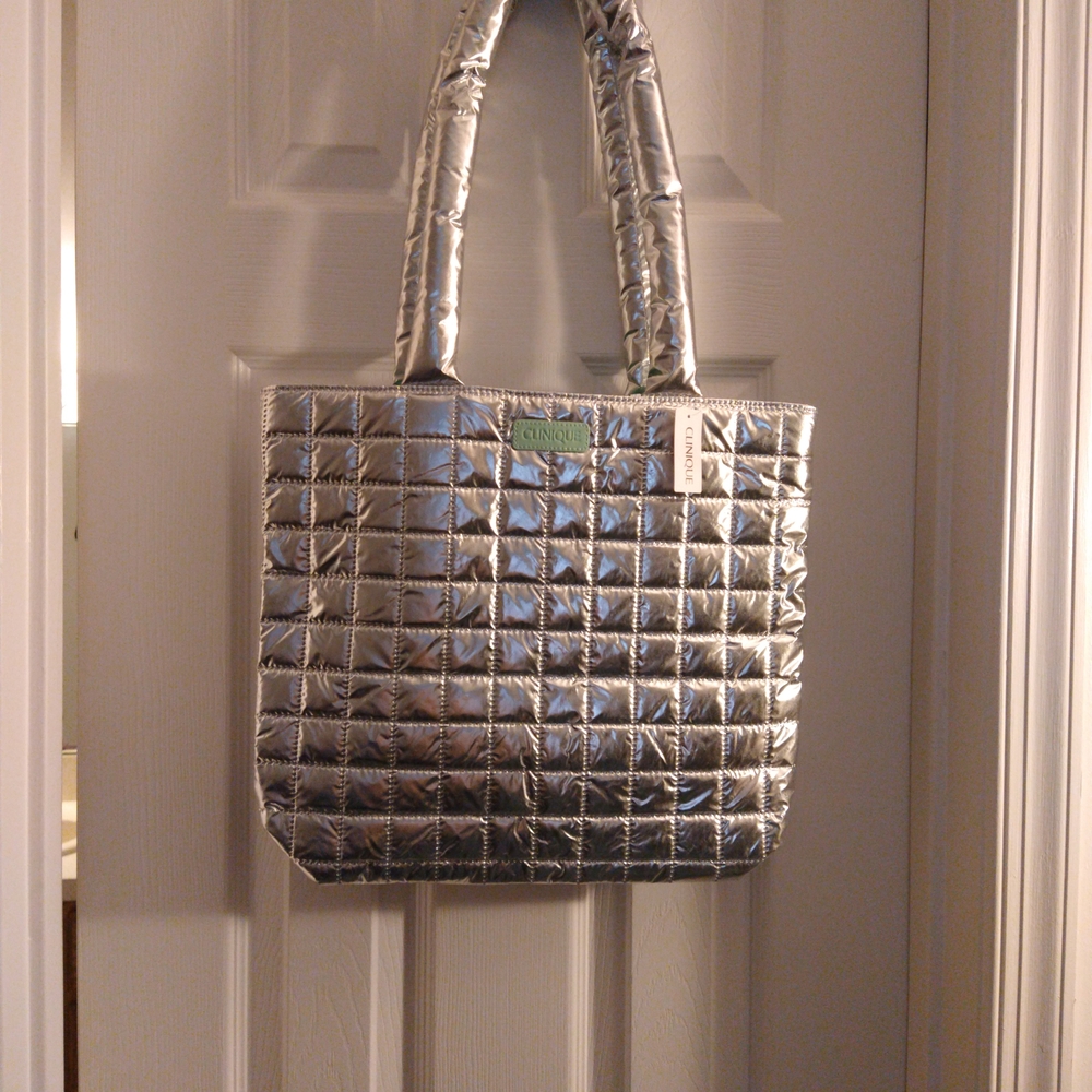 Clinique Metallic Silver Quilted Tote